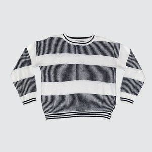 Drop Shoulder Stripe Crew Neck Sweater - Black/White